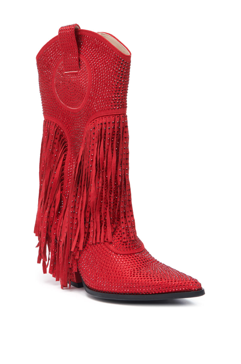 AZALEA WANG GREIA RED RHINESTONE COWBOY BOOTIE