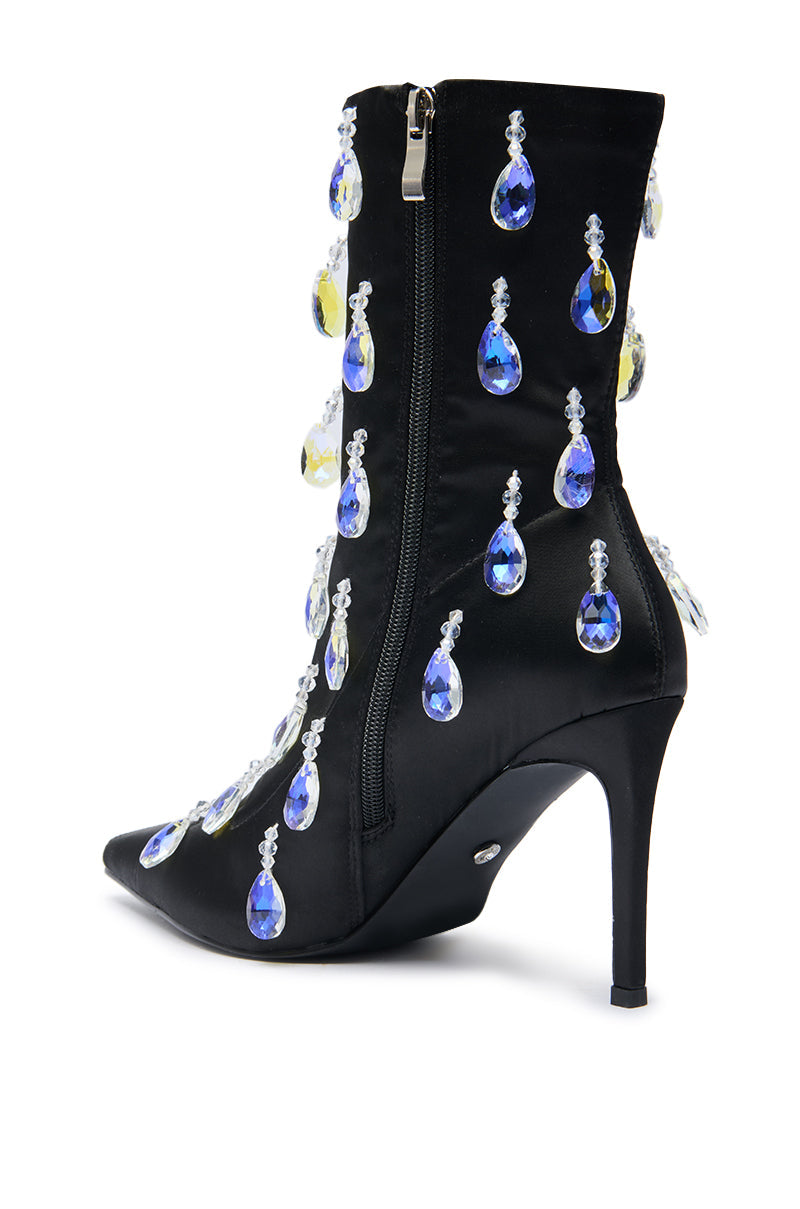 AZALEA WANG GUANTLETT BLACK CRYSTAL EMBELLISHED BOOTIE