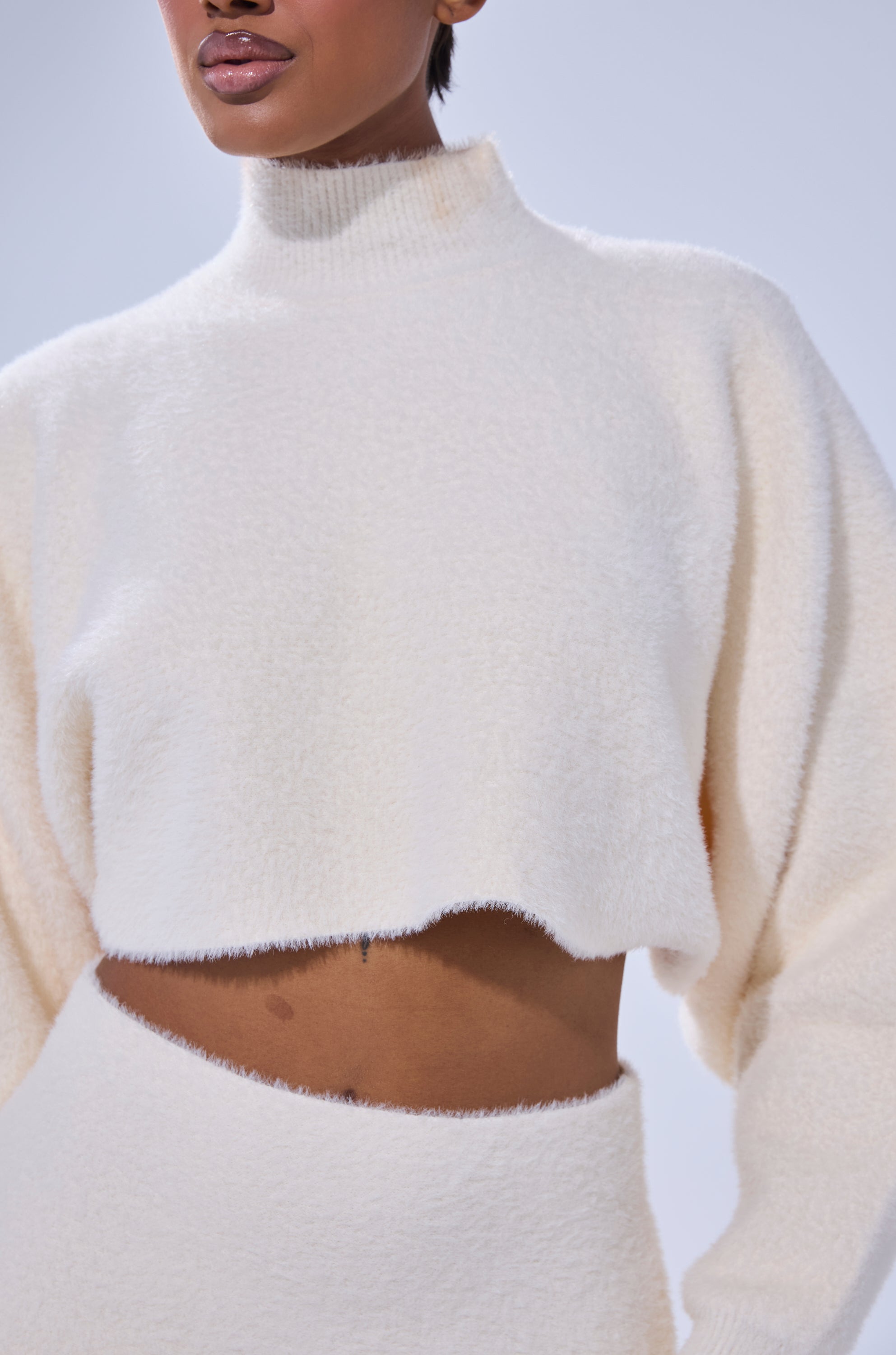 CUDDLE UP FUZZY CROPPED SWEATER IN IVORY