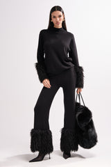 COZY VIBES SWEATER PANT WITH FUR CUFF IN BLACK