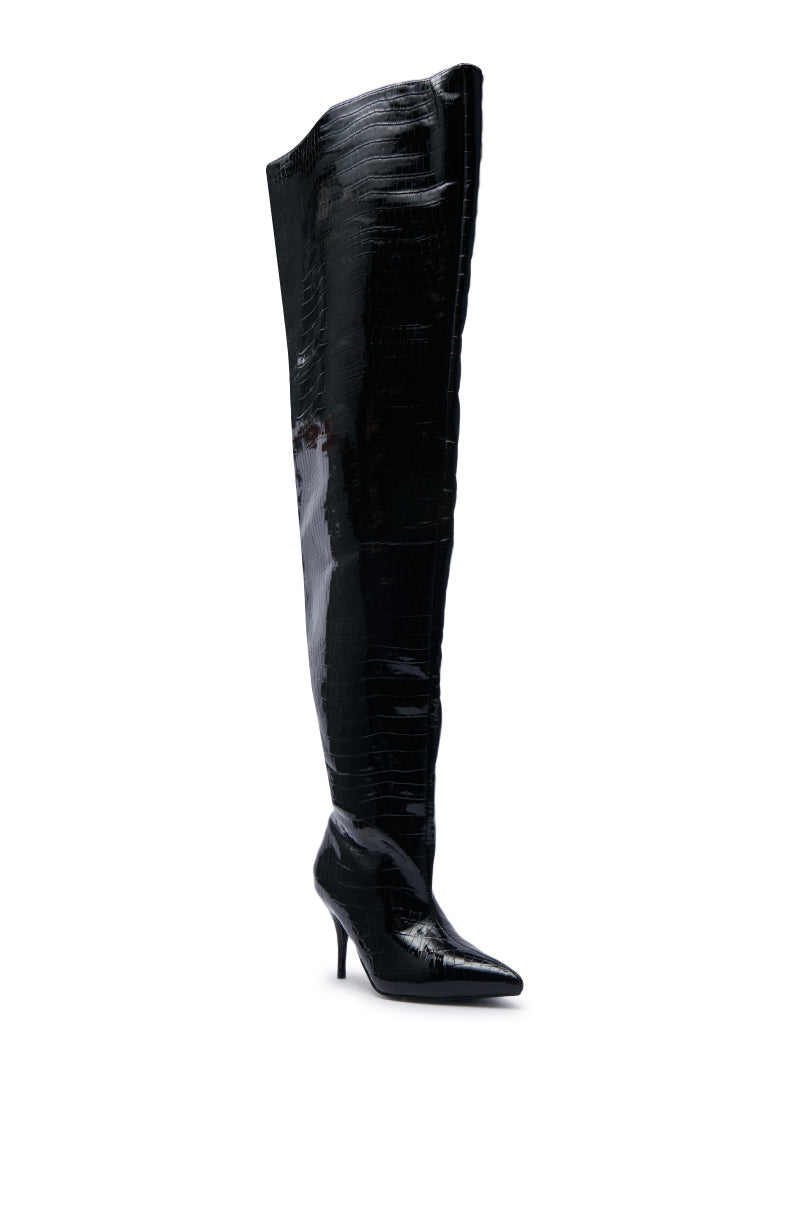 AZALEA WANG HALINA BLACK CROC STILETTO BOOT