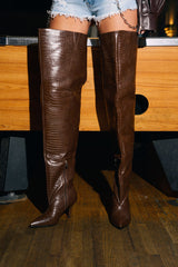 AZALEA WANG HALINA BROWN CROC STILETTO BOOT