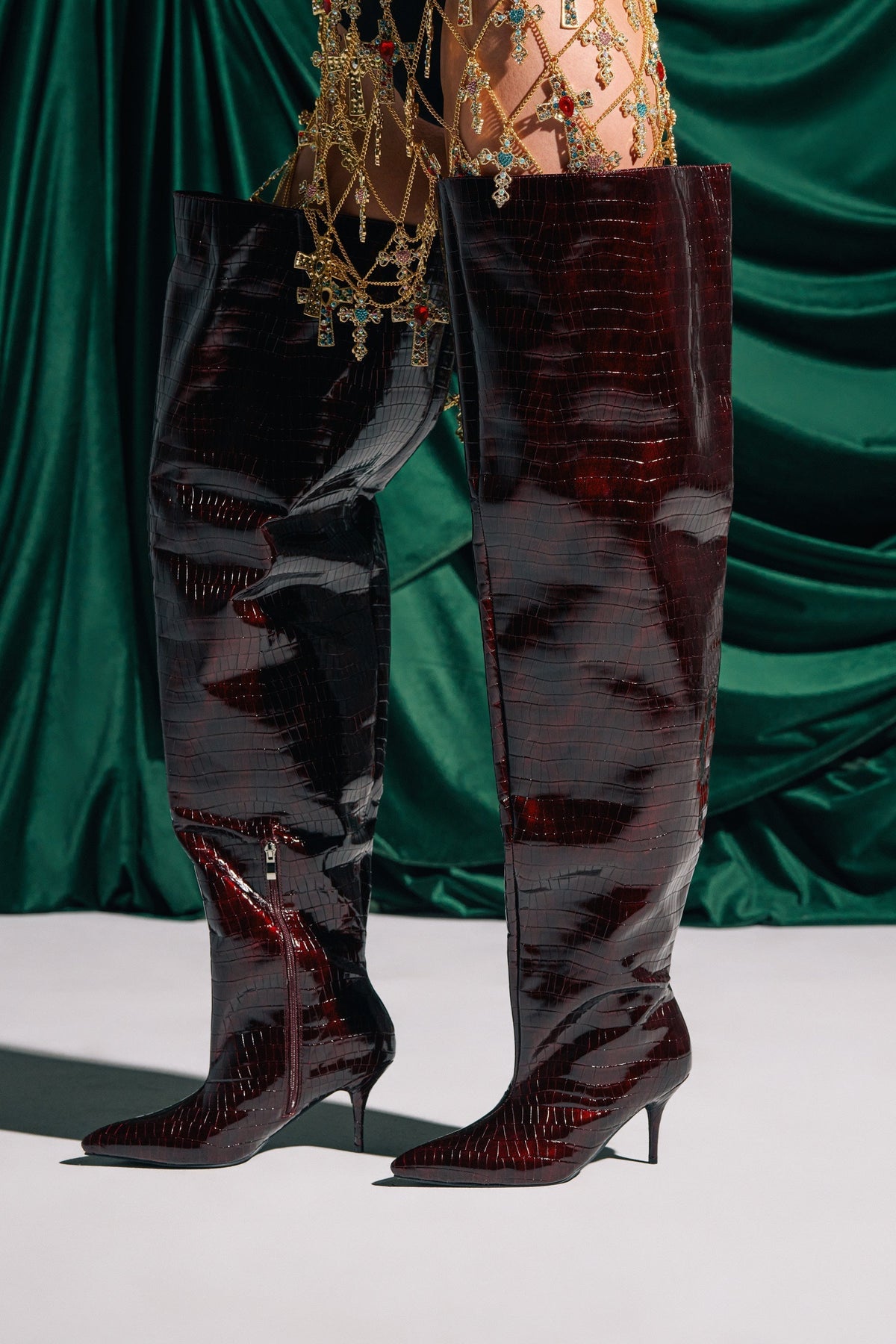 AZALEA WANG HALINA BURGUNDY CROC STILETTO BOOT