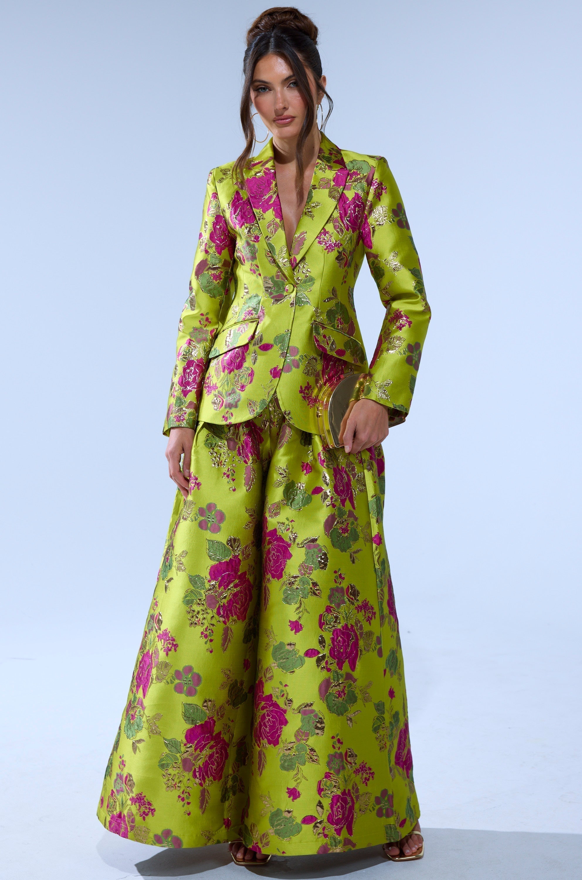 BUY MYSELF FLOWERS BROCADE BLAZER IN LIME