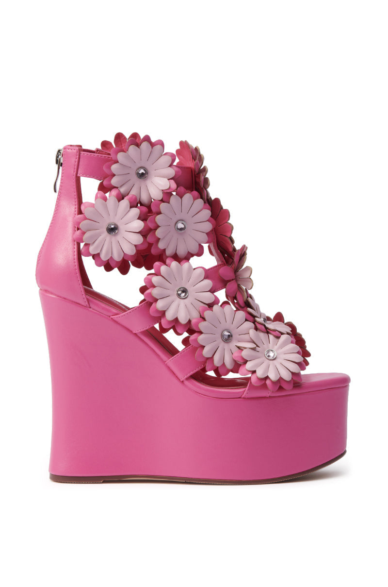 AZALEA WANG FLOWER EMBELLISHED WEDGE SANDAL IN PINK