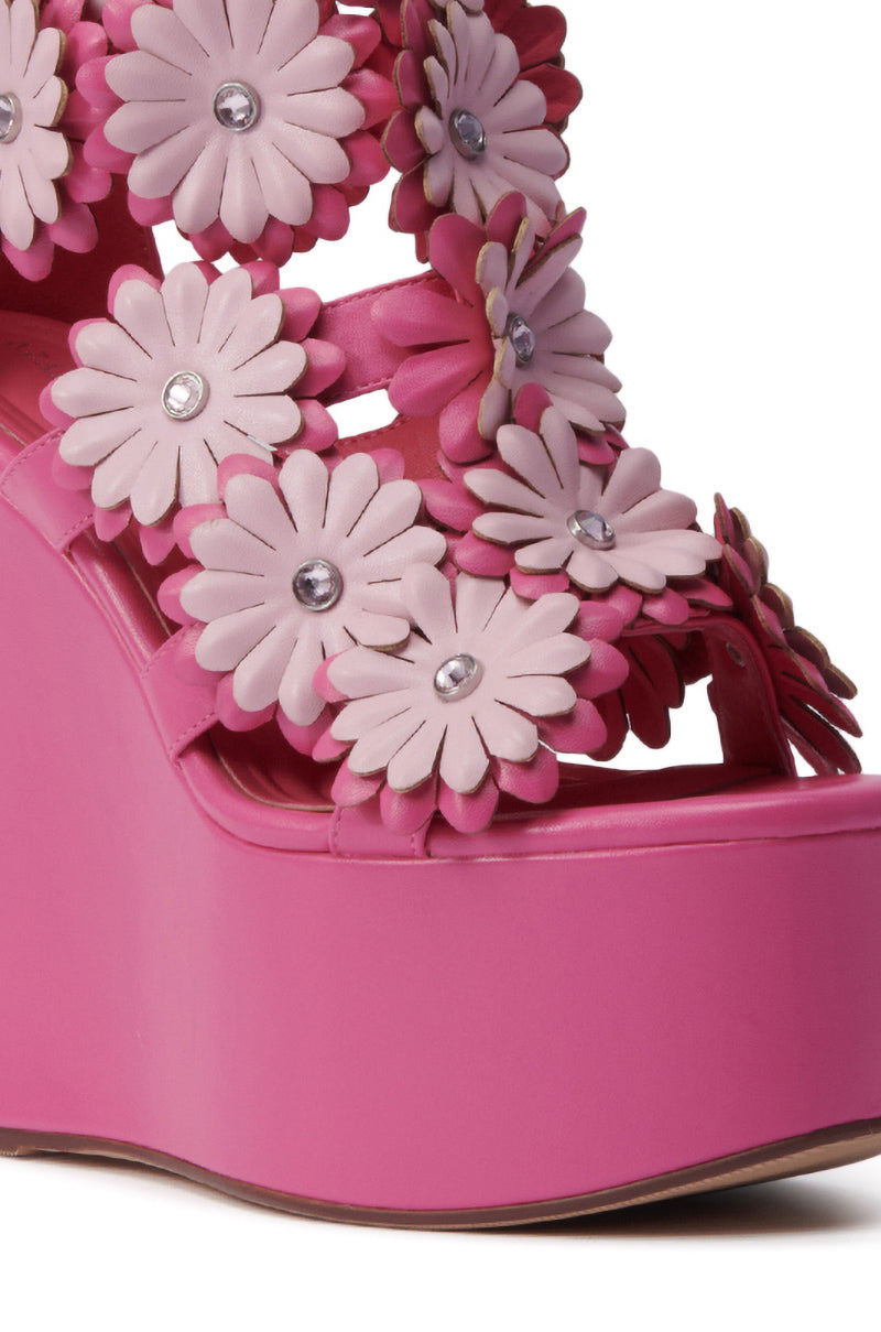 AZALEA WANG FLOWER EMBELLISHED WEDGE SANDAL IN PINK