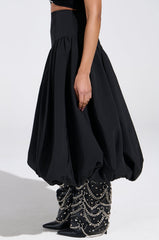 I FOUND YOU DROP WAIST MIDI SKIRT IN BLACK