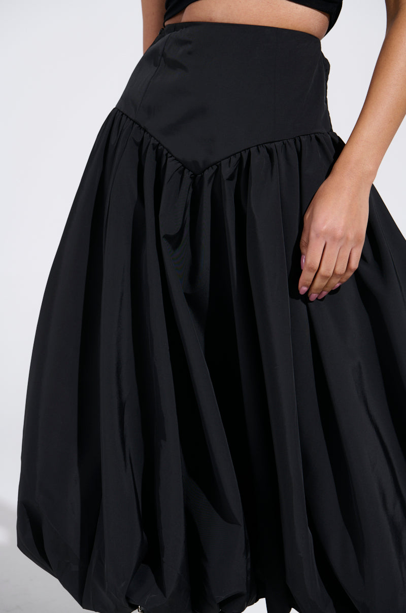 I FOUND YOU DROP WAIST MIDI SKIRT IN BLACK
