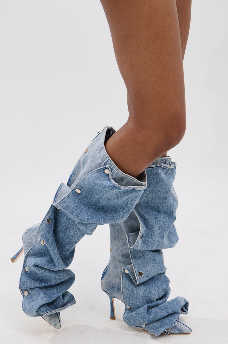AZALEA WANG IMOGINE DENIM SNAP BOOT