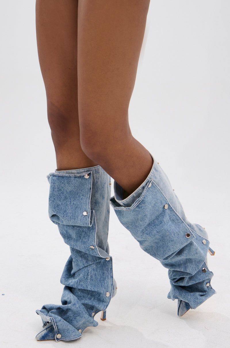 AZALEA WANG IMOGINE DENIM SNAP BOOT