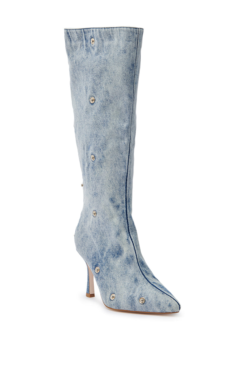 AZALEA WANG IMOGINE DENIM SNAP BOOT