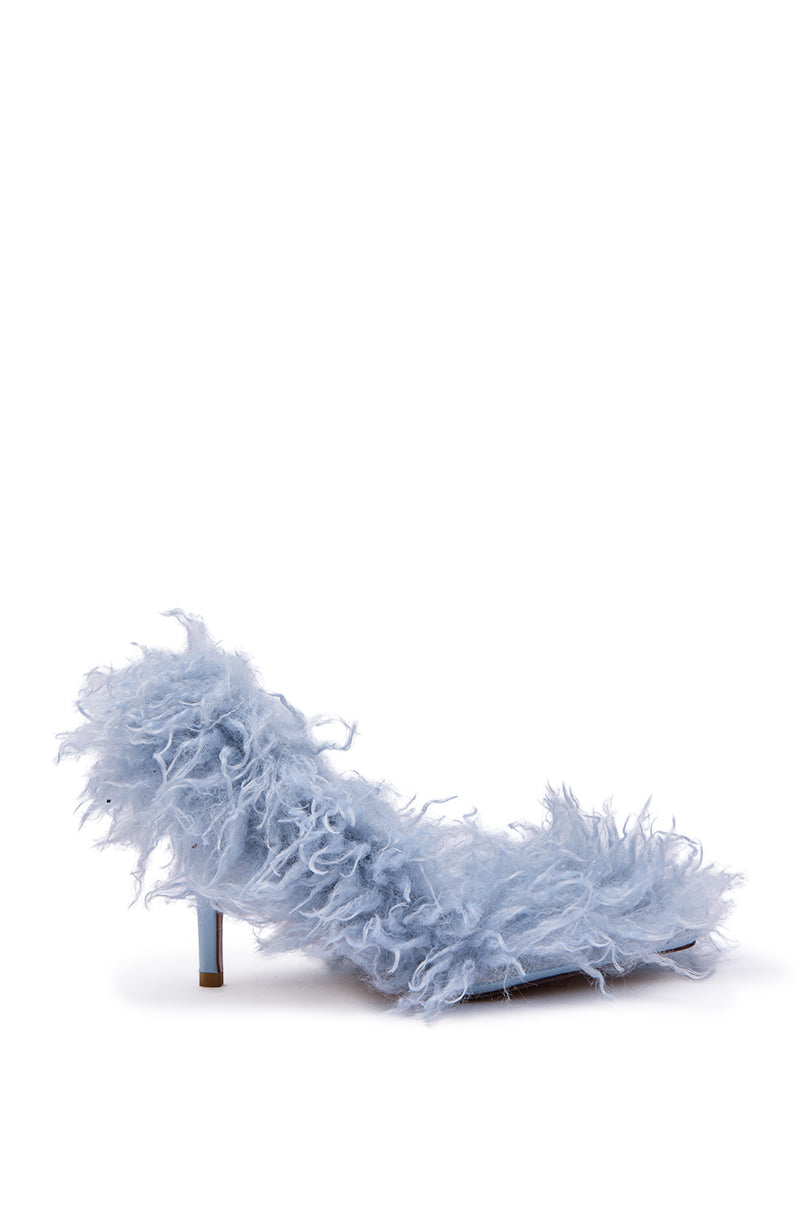 AZALEA WANG JAMEEKA BABY BLUE CURLY FUR PUMP STILETTO HEEL