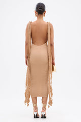 GET LIKE ME BACKLESS MIDI DRESS IN MOCHA MOUSSE