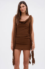 GET LIKE ME BACKLESS MINI DRESS IN CHOCOLATE