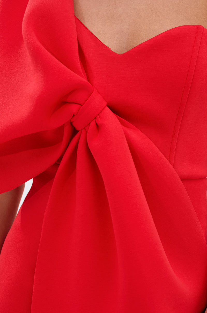 I WIN BOW FRONT MIDI DRESS