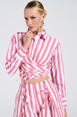 GIRL BYE TIE FRONT STRIPE BLOUSE
