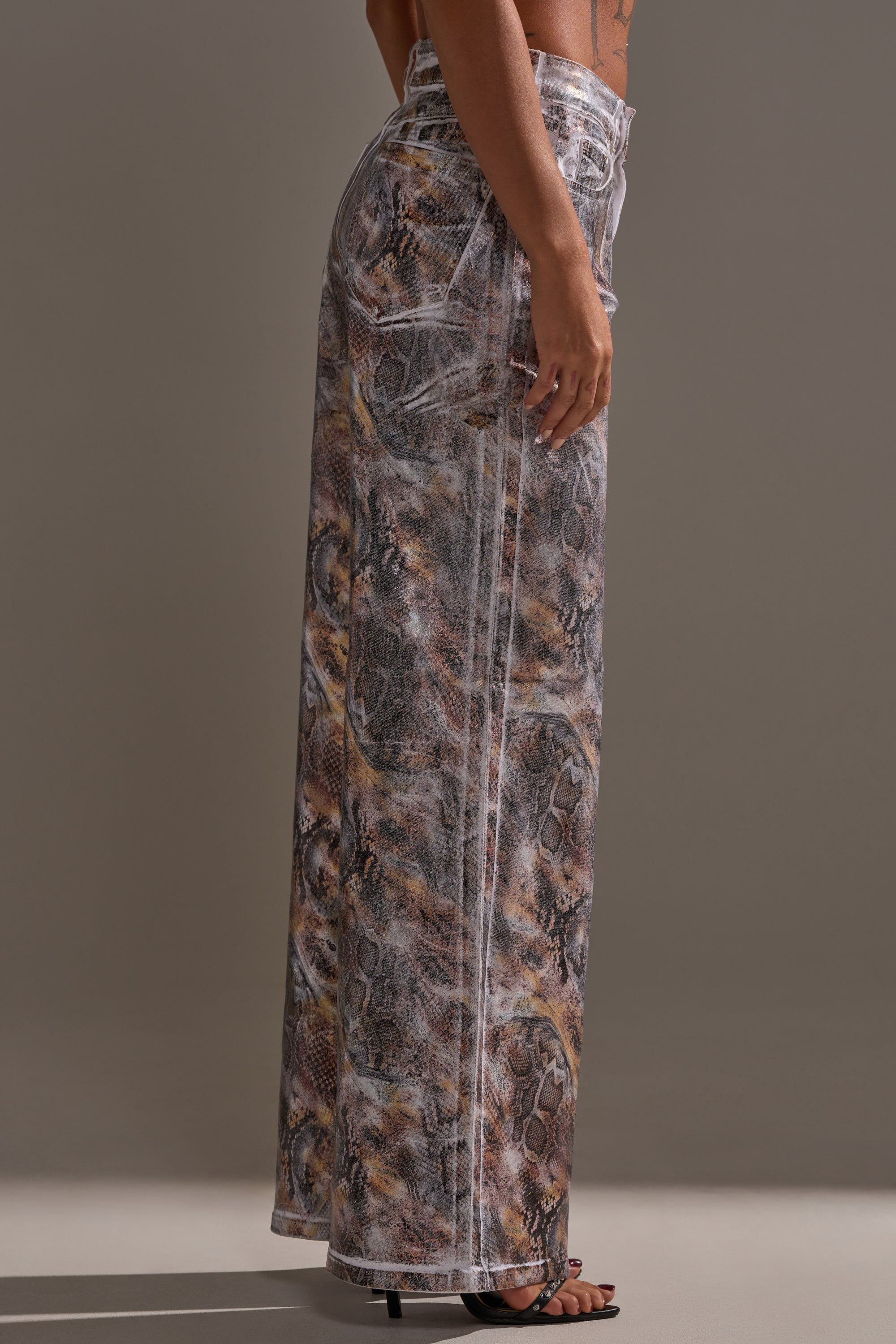 ADDICTED TO YOU METALLIC SNAKE WIDE LEG DENIM