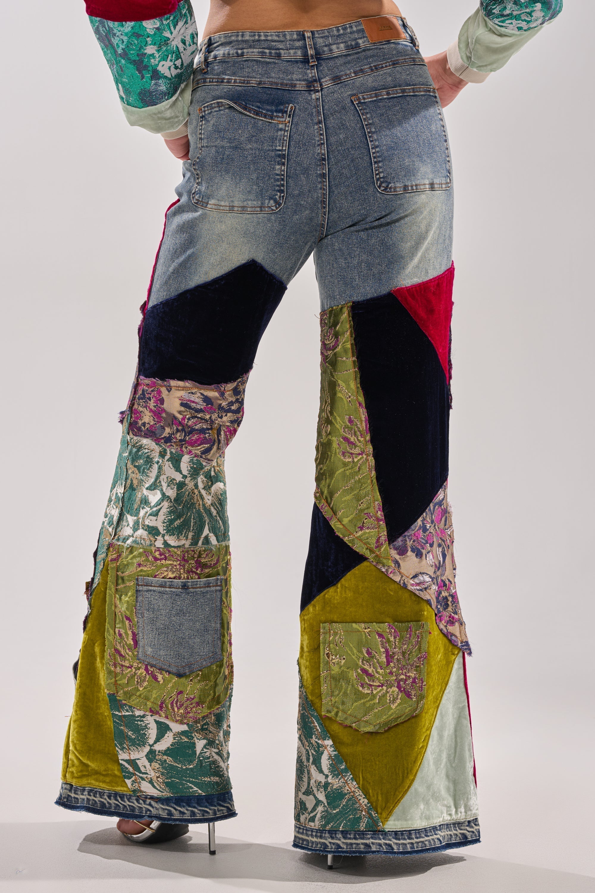 MIXED EMOTIONS BROCADE PATCHWORK FLARE DENIM