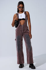 DOUBLE KNEE TEXTURED DENIM OVERALLS