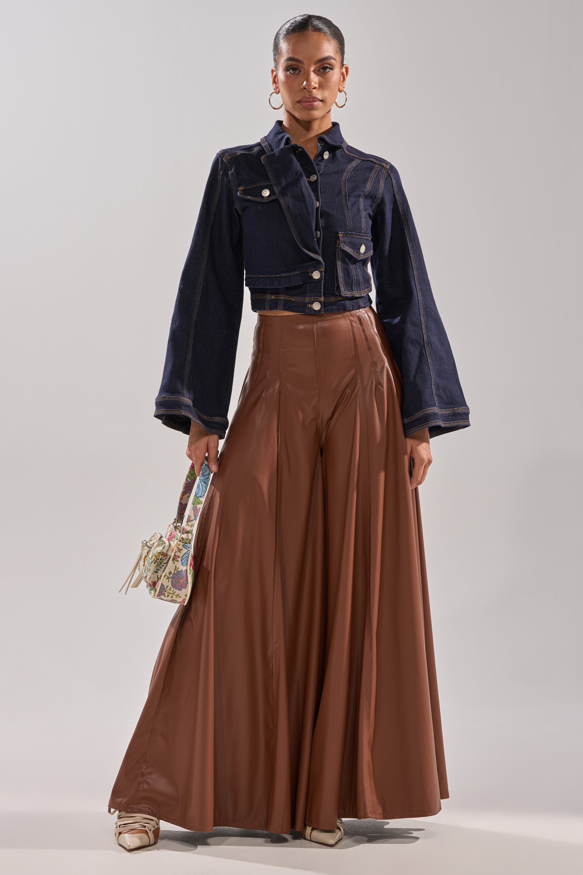 GALAXY FAUX LEATHER TROUSER IN BROWN