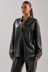GET WITH IT FAUX LEATHER BUTTON DOWN