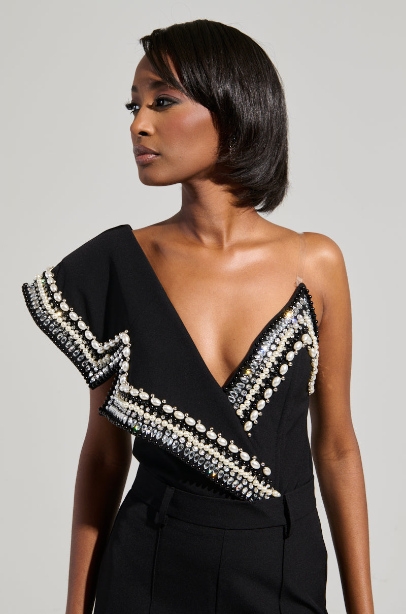 LUXURIOUS ASYMETRICAL PEARL BODYSUIT