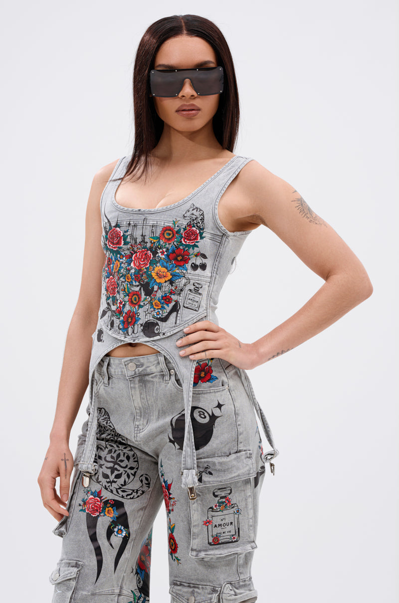 ARBOREAL DENIM CORSET TOP