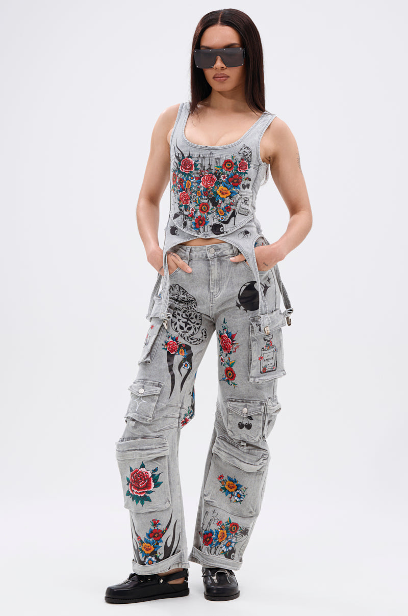 ARBOREAL DENIM CORSET TOP