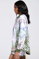 FLOWER PARTY SATIN BUTTON UP SHIRT