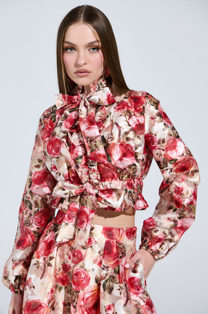 DANCE WITH ME FLORAL TIE FRONT BLOUSE