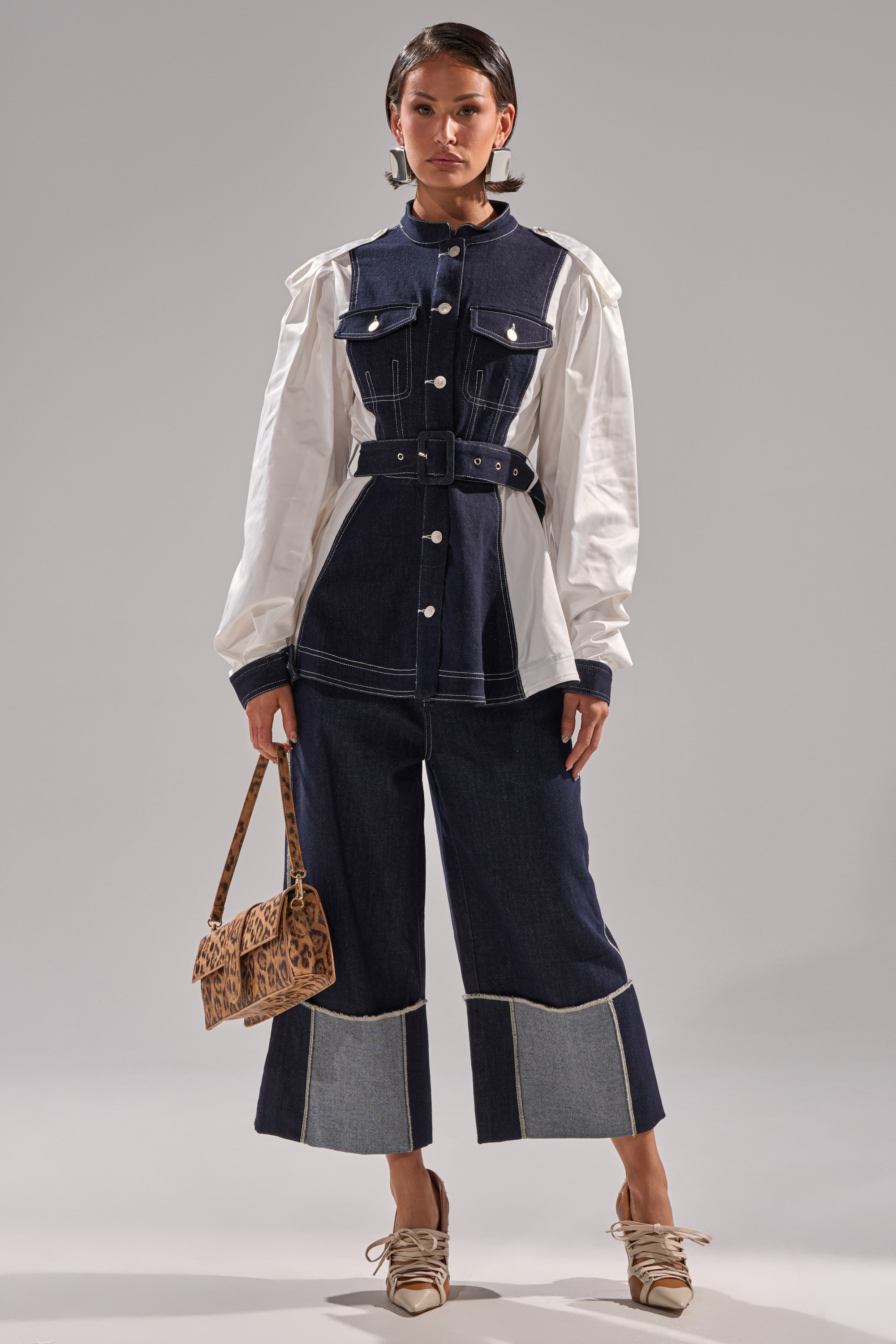 DIANA DENIM AND POPLIN BUTTON DOWN
