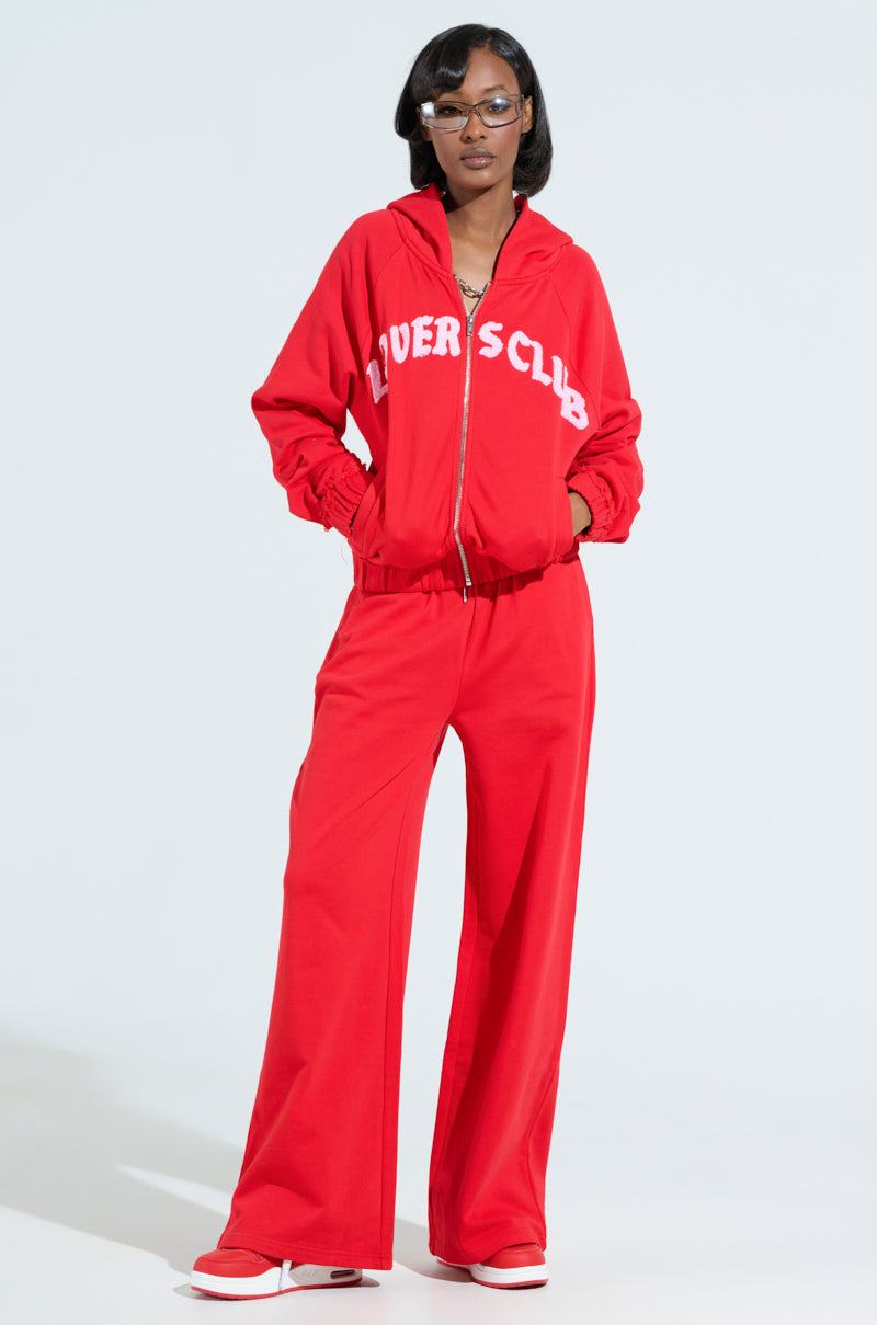 LOVERS CLUB WIDE LEG JOGGER IN RED