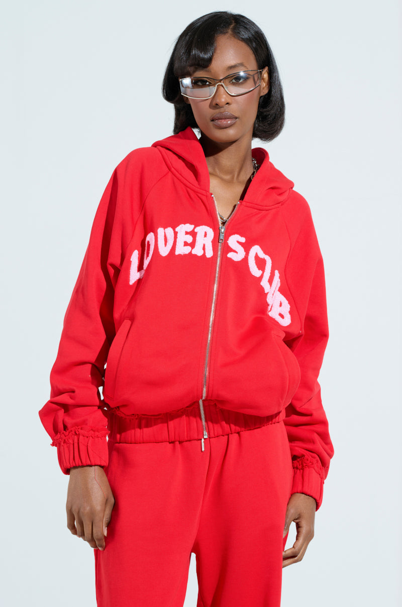 LOVERS CLUB ZIP UP HOODIE IN RED