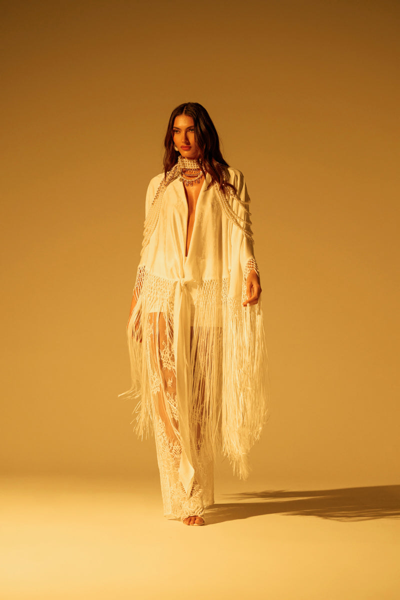 ON TO SOMETHING GOOD FRINGE TIE FRONT BLOUSE