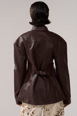 FEELING RICH FAUX LEATHER BUTTON DOWN