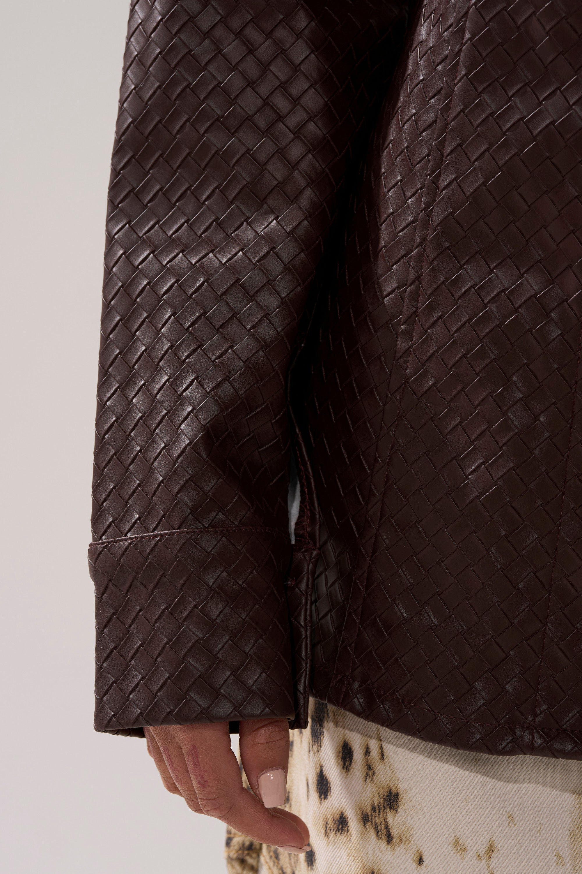 FEELING RICH FAUX LEATHER BUTTON DOWN