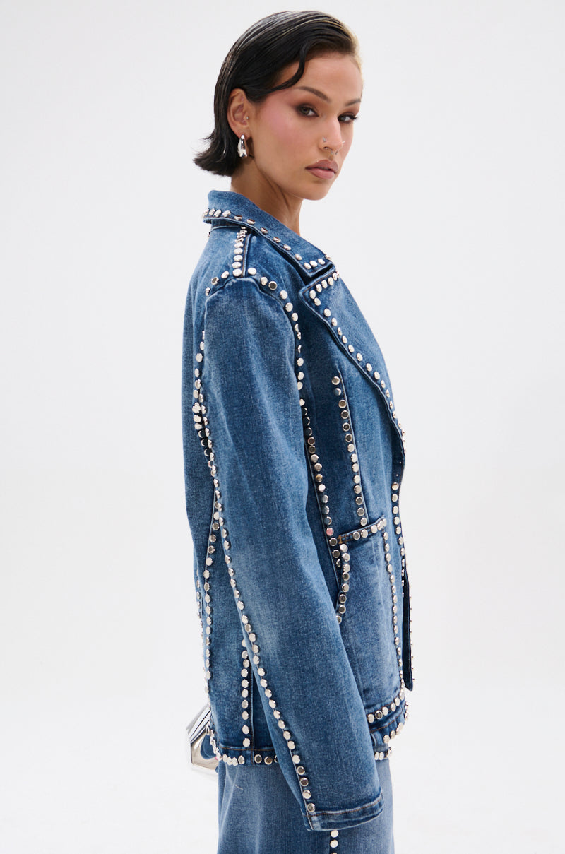 MY OWN THING STUDDED DENIM BLAZER