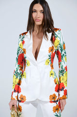 MIND MY OWN FLORAL SATIN BLAZER