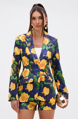 DOZEN ROSES SATIN BLAZER IN NAVY