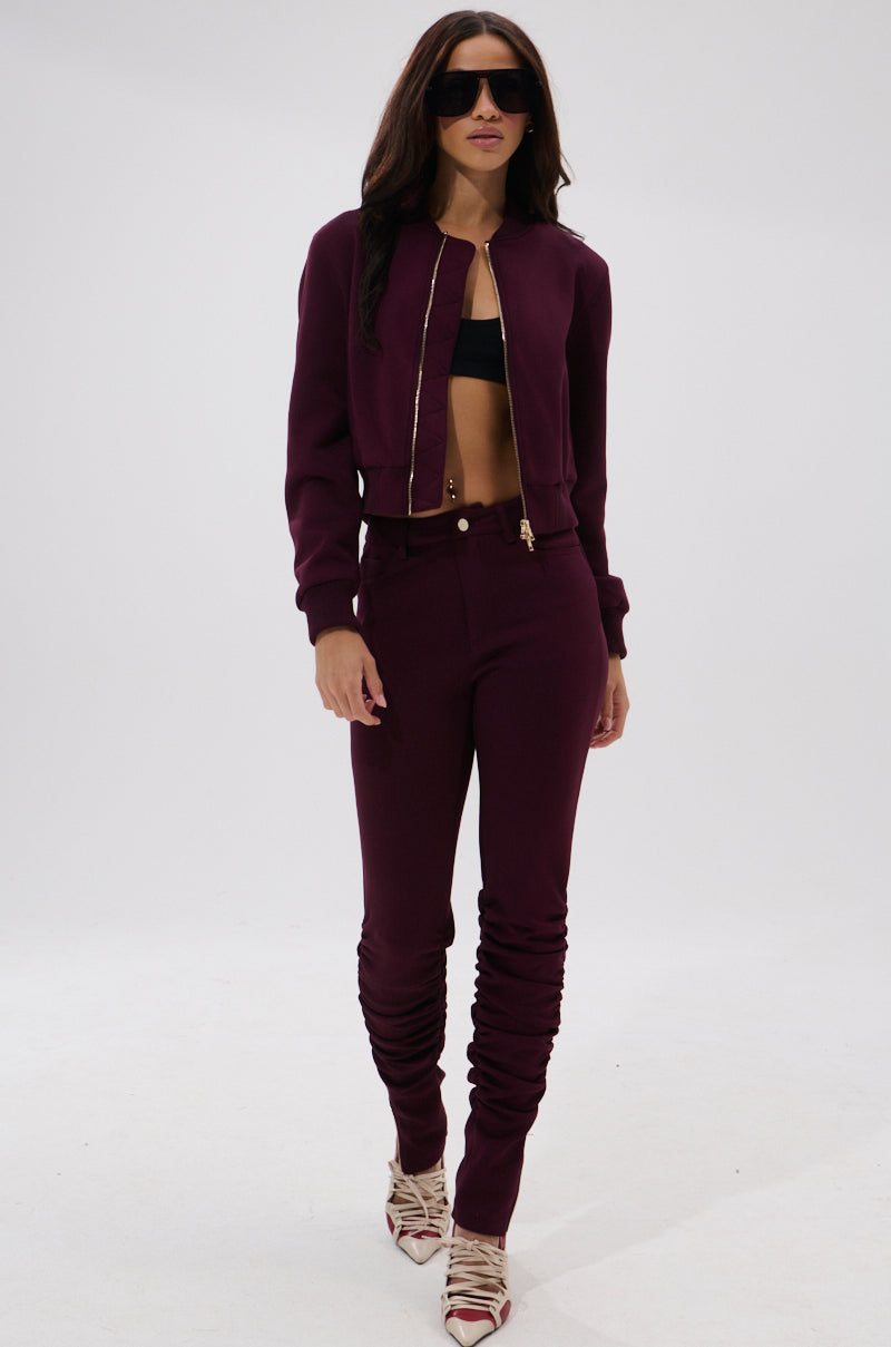 LYNX STACKED TROUSER IN BURGUNDY