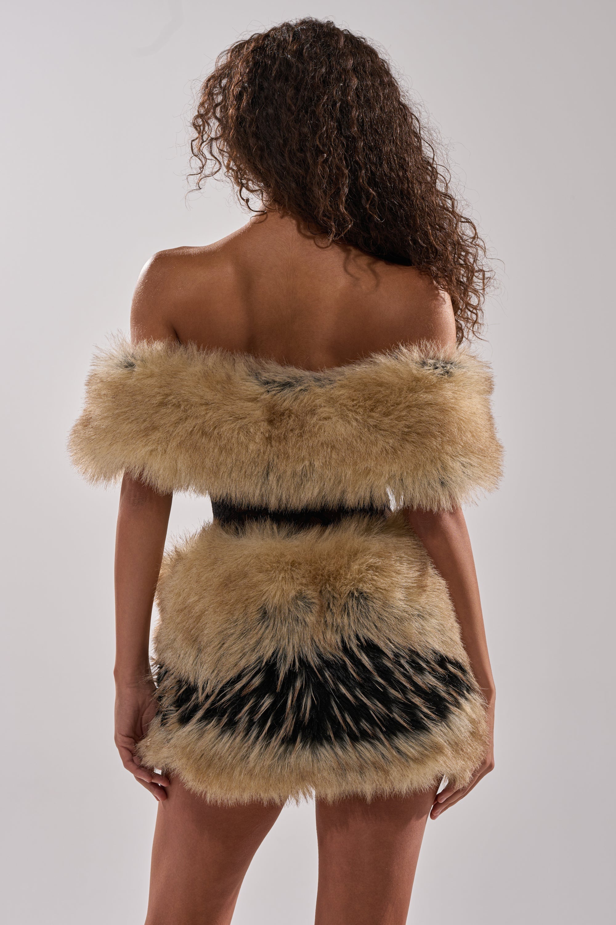 COOL GIRLS ONLY LACE FUR MINI DRESS