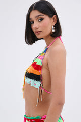 MULTI COLORED HEART CROCHET BRA TOP