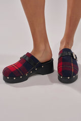 AZALEA WANG LATIFAH RED PLAID HARDWARE FLAT MULE
