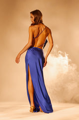 RAYNA SATIN MAXI DRESS IN COBALT BLUE