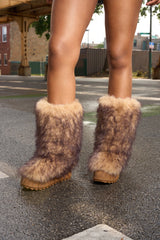 AZALEA WANG LEOPOLD BROWN MULTI FLAT FUR BOOT