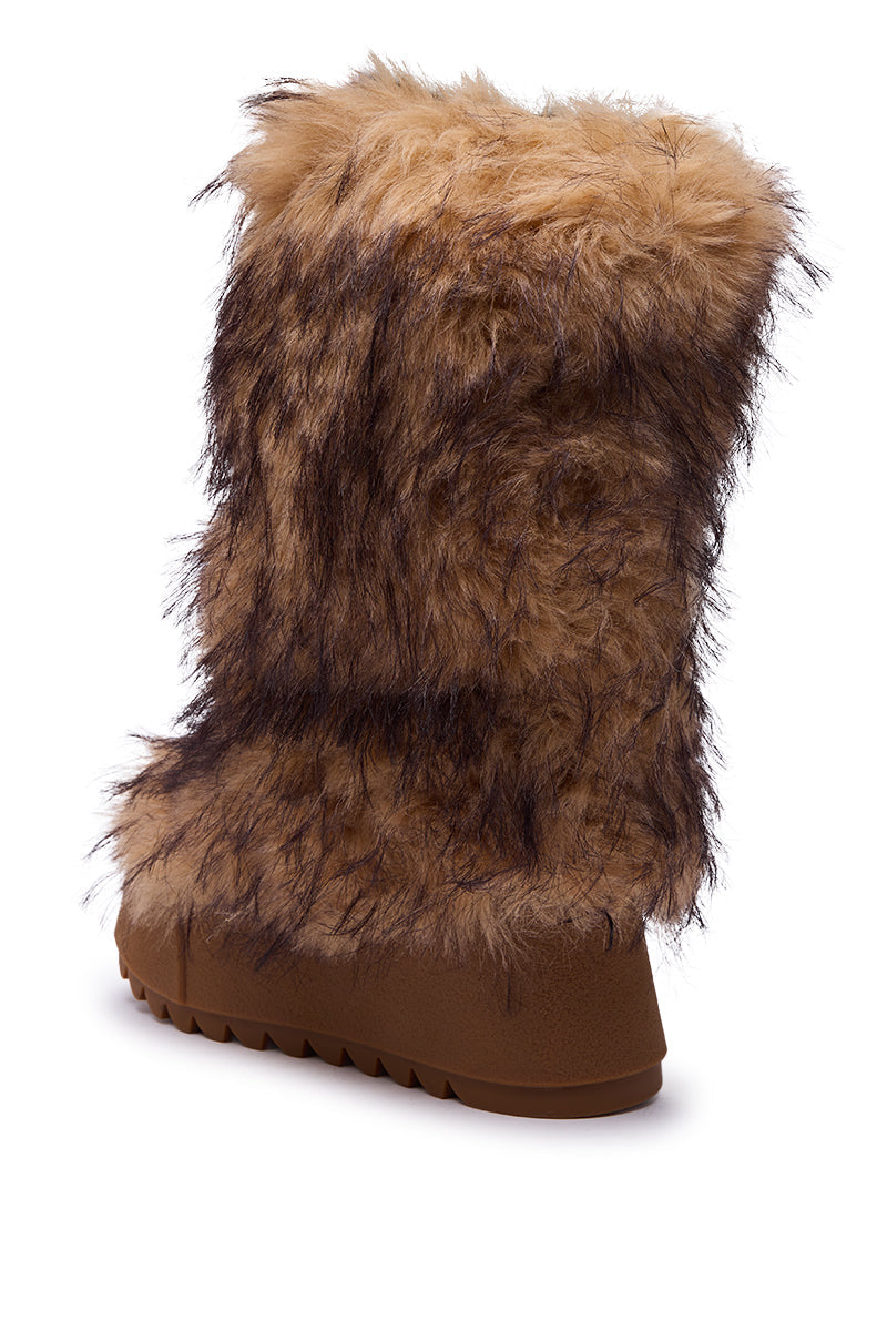 AZALEA WANG LEOPOLD BROWN MULTI FLAT FUR BOOT