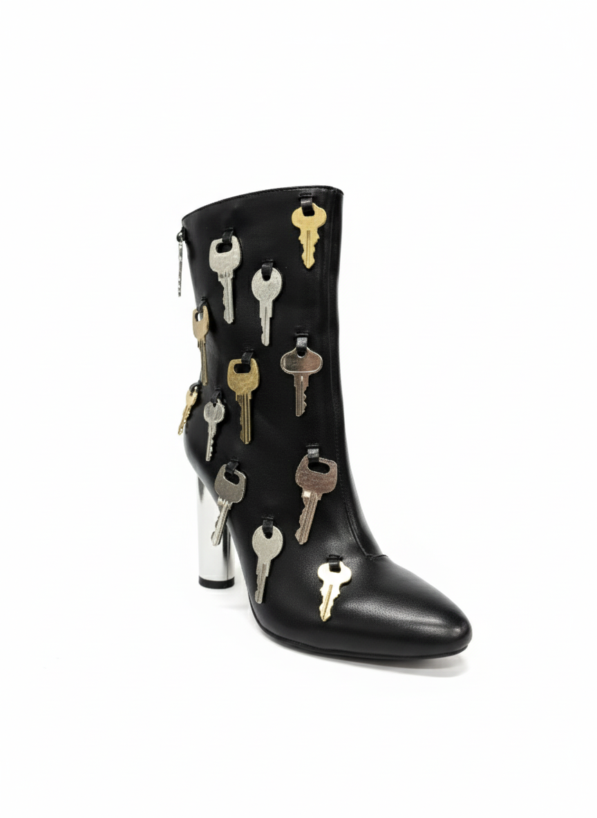 AZALEA WANG LOCKLAN BLACK KEY EMBELLISHED CHUNKY BOOTIE
