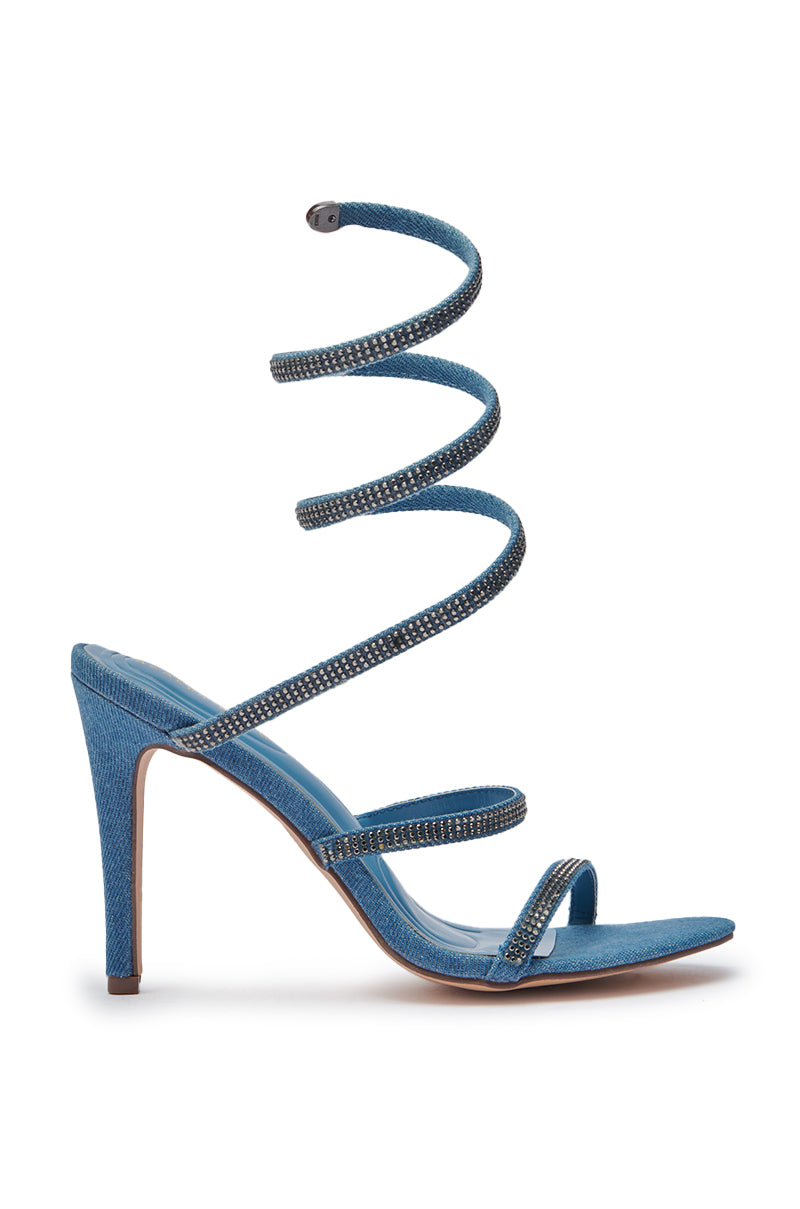 AZALEA WANG LOWRI DENIM SPARKLE COIL WRAP UP SANDAL