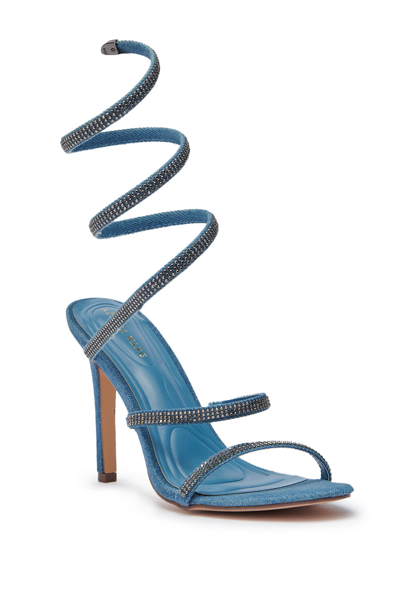 AZALEA WANG LOWRI DENIM SPARKLE COIL WRAP UP SANDAL