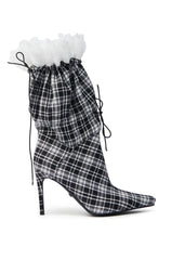 AZALEA WANG MILDRED BLACK AND WHITE PLAID BOOTIE